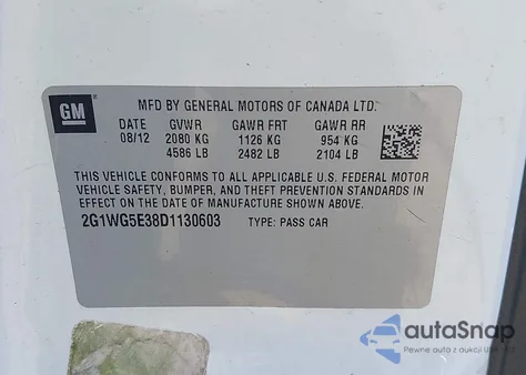 2013 Chevrolet Impala Lt from USA, damaged, VIN 2G1WG5E38D1130603